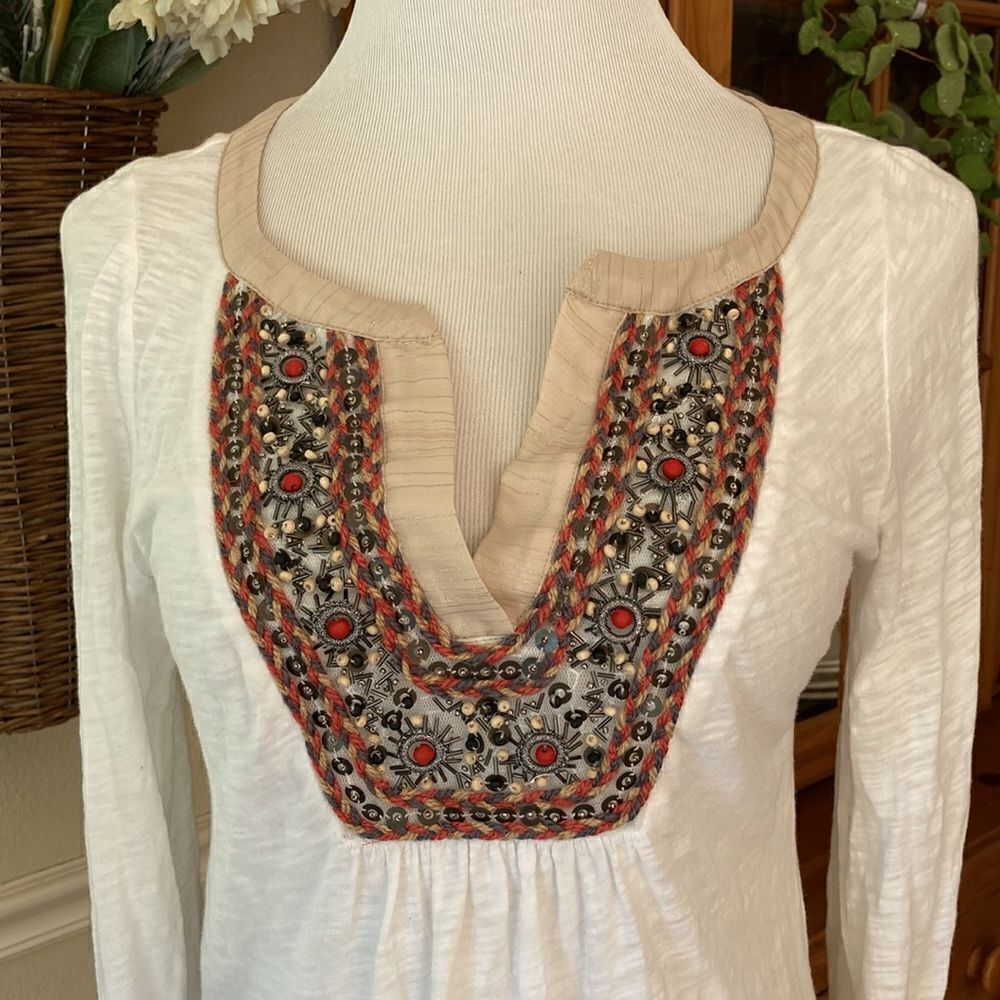 Anthropologie Meadow Rue Embroidered Embellished Bohemian Top Size S